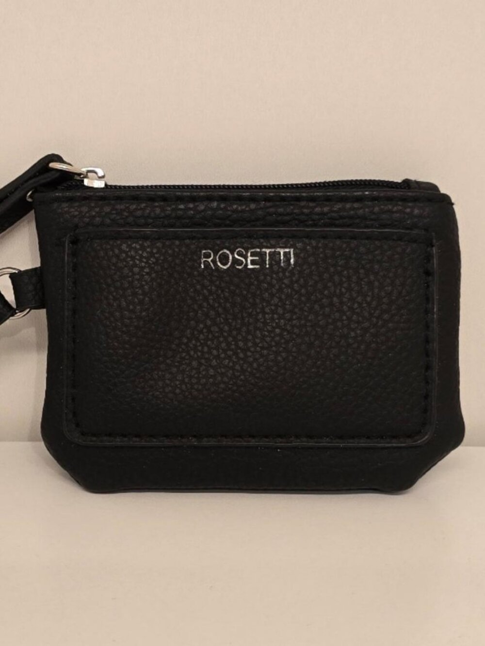 Rosetti Coin Purse Black Textured Zip Pouch Wristlet